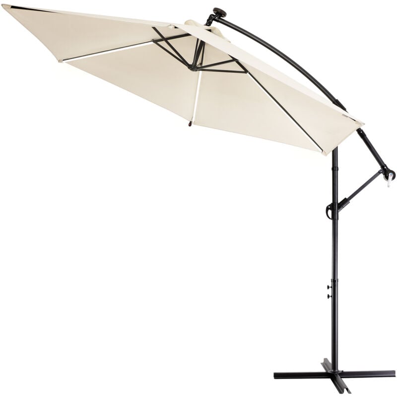 Kingsleeve - Mali 3.3m Aluminium Cantilever Garden Parasol with led Solar Lights and Protective Cover 330cm uv Protection 80+ Tiltable with Crank