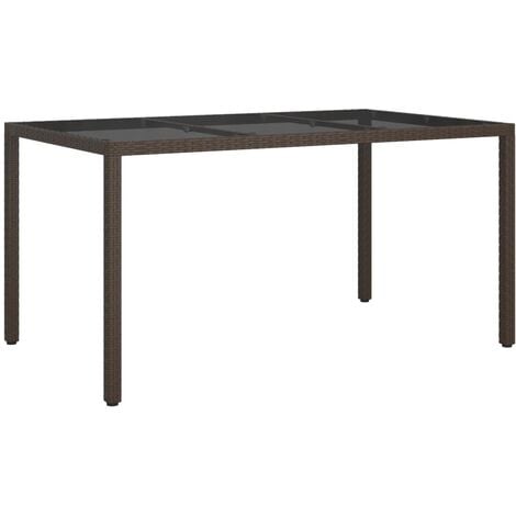 Garden Table 150x90x75 cm Tempered Glass and Poly Rattan Brown vidaXL