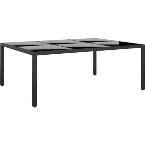 Garden Table 200x150x75 cm Tempered Glass and Poly Rattan Black VSVS7491134