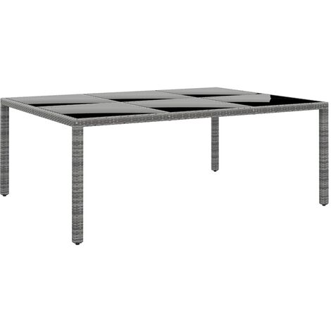 Garden Table 200x150x75 cm Tempered Glass and Poly Rattan Grey vidaXL