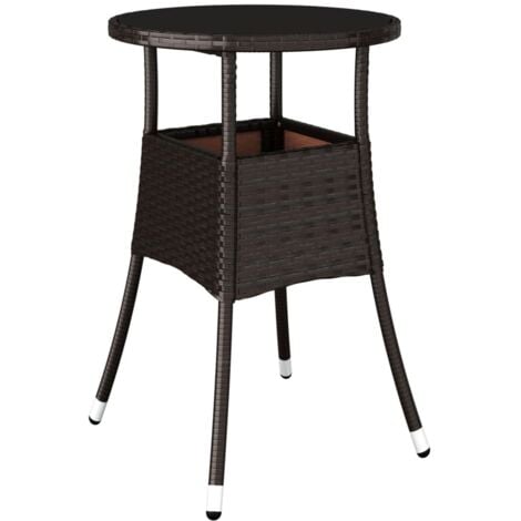 Garden Table Ø60x75 cm Tempered Glass and Poly Rattan Brown vidaXL