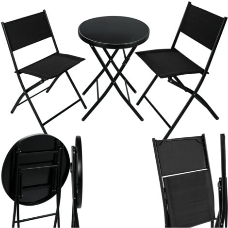 Garden Table and Chairs - 2 person bistro set, foldable, weather-resistant - garden table and chairs, outdoor table and chairs, garden table and chairs set - black