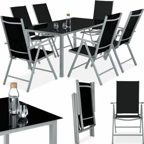 Garden Table and Chairs - aluminium frame, for 6 people, adjustable backrests - outdoor table and chairs, garden table and chairs set, patio set - silver