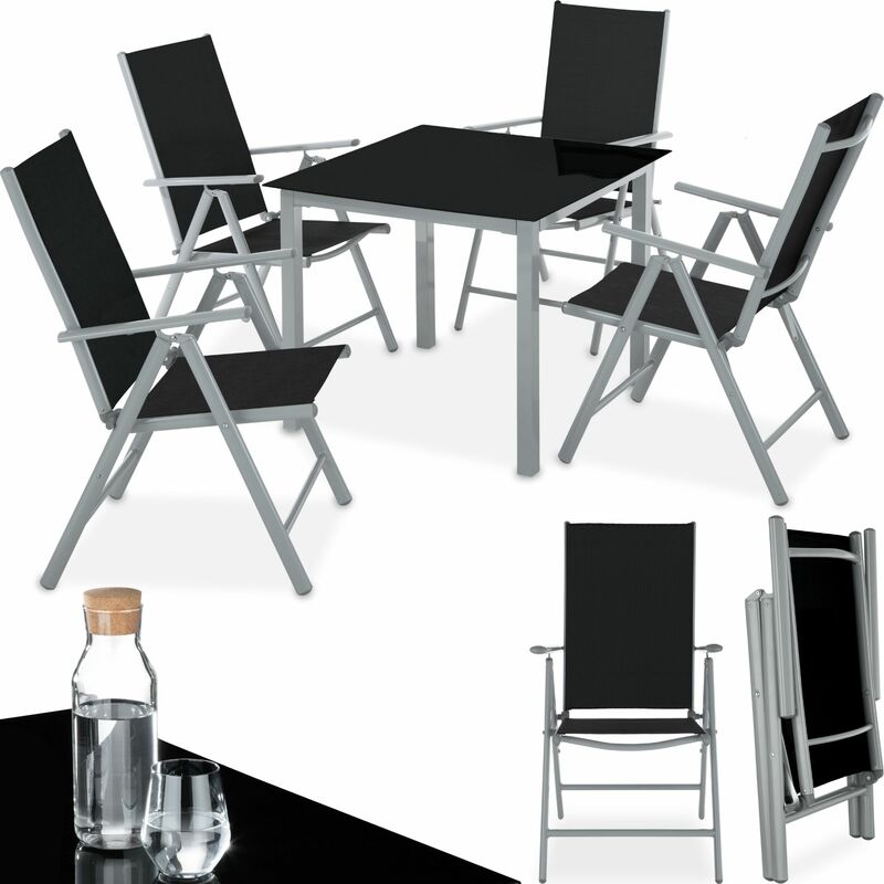 Tectake - Garden Table and chairs furniture set 4+1 - outdoor table and chairs, garden table and chairs set, patio set - silver/gray