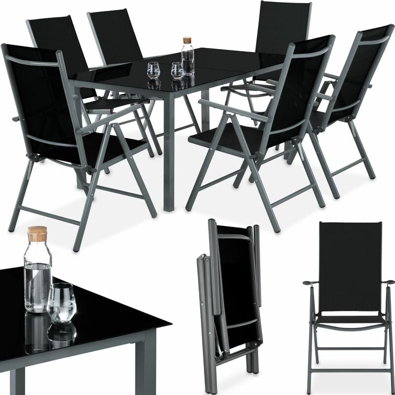 Garden Table and chairs furniture set 6+1 - outdoor table and chairs, garden table and chairs set, patio set - dark grey