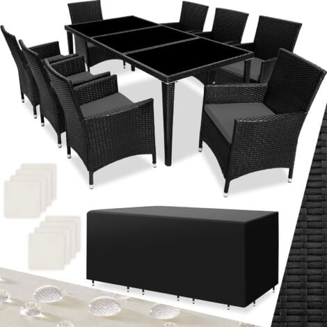 Garden Table and Chairs Menorca - 8 armchairs, dining table, protective cover - garden tables and chairs, garden furniture set, outdoor table and chairs - black