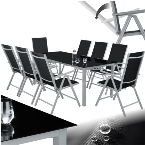 Garden Table and Chairs Pompeii - for 8 people, aluminium frame, adjustable backrests - outdoor table and chairs, garden table and chairs set, patio set - silver