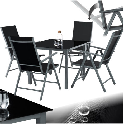 Garden Table and Chairs Stabia - for 4 people, aluminum frame, adjustable backrests, safety glass tabletop - outdoor table and chairs, garden table and chairs set, patio set - anthracite