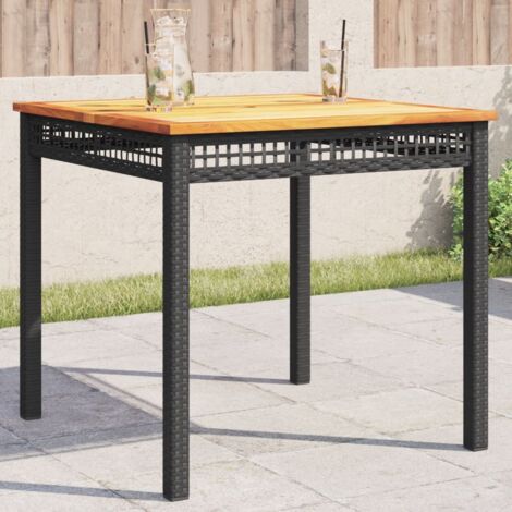 Garden Table Black 80x80x75 cm Poly Rattan Acacia Wood vidaXL