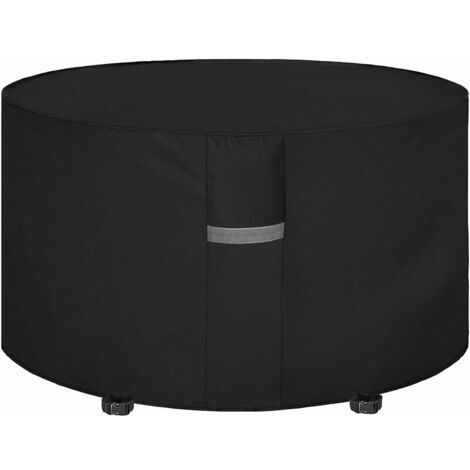 Garden Table Cover with Air Vent, Waterproof, Windproof, Anti-UV, Heavy Duty Rip Proof 210D Oxford Fabric Patio Set Cover, Garden Furniture Cover, Round (180 x 90cm) - Black