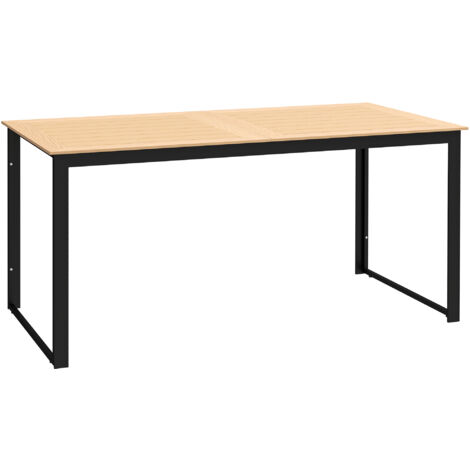 Garden Table for 6 People, 160 x 80 x 75 cm Rectangle Outdoor Dining Table with Slatted Top, Metal Frame, for Balcony, Deck, Teak