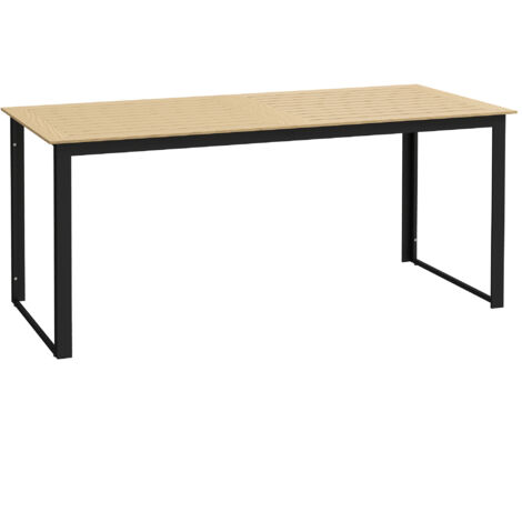 Garden Table for 6 People, 175 x 78 x 75 cm Rectangle Outdoor Dining Table with Slatted Top, Metal Frame, for Balcony, Deck, Teak