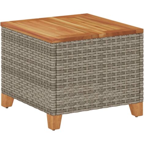 Garden Table Grey 45x45x37 cm Poly Rattan Acacia Wood vidaXL