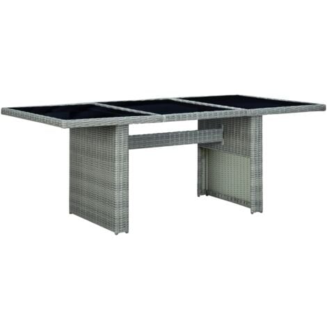 Garden Table Light Grey Poly Rattan and Tempered Glass vidaXL