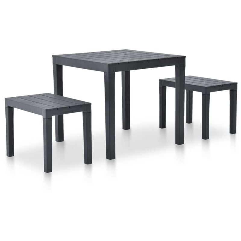 Garden Table with 2 Benches Plastic Anthracite vidaXL