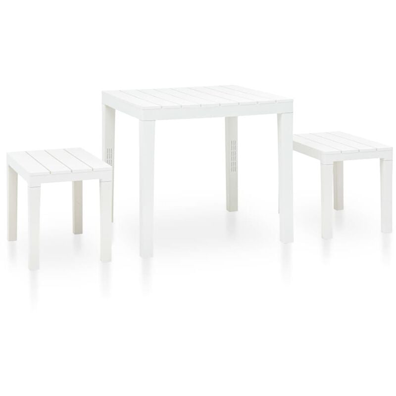 Garden Table with 2 Benches Plastic White Vidaxl