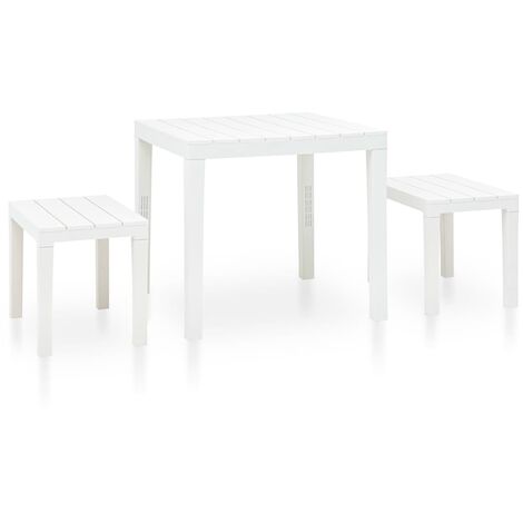 main image of "Garden Table with 2 Benches Plastic White - White"