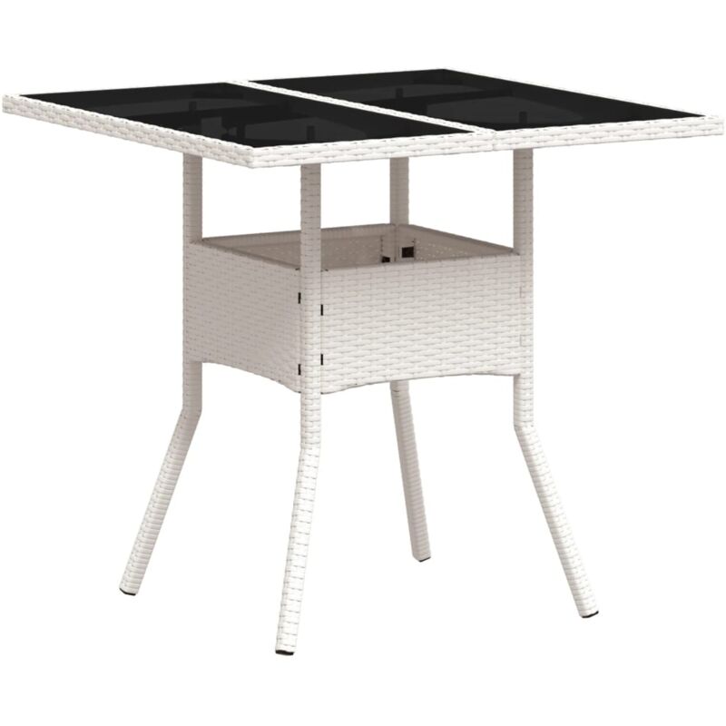 Garden Table With Glass Top White 80x80x75 Cm Poly Rattan Vidaxl
