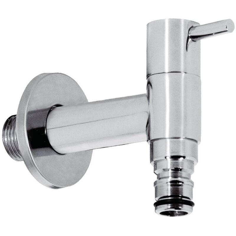 Tres - Garden Tap with Hose Quick Connection Modern Looking Cold Water Chrome Plated