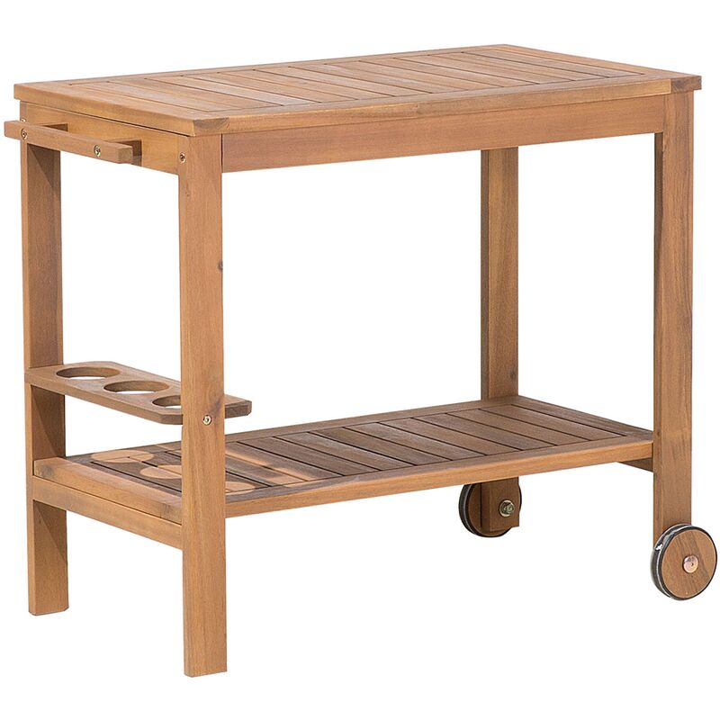 Rustic Acacia Wood Garden Drinks Trolley on Wheels 47 x 95 cm Sassari