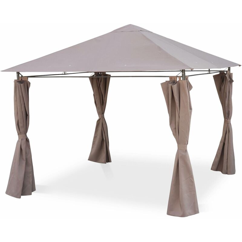 Sweeek - Heavy Duty 3x3m Gazebo With Curtains, Elusa, Beige-brown, 299x299x262 Cm