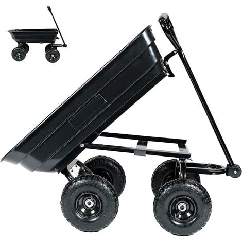 GLOBEWOLF Garden TIPPING Cart Dump Truck with Heavy Duty Tipping Barrow and 4 All Terrain Pneumatic Tyres – Pull Along Trolley Tool Cart Garden Wagon with 200Kg Wheelbarrow Load Capacit