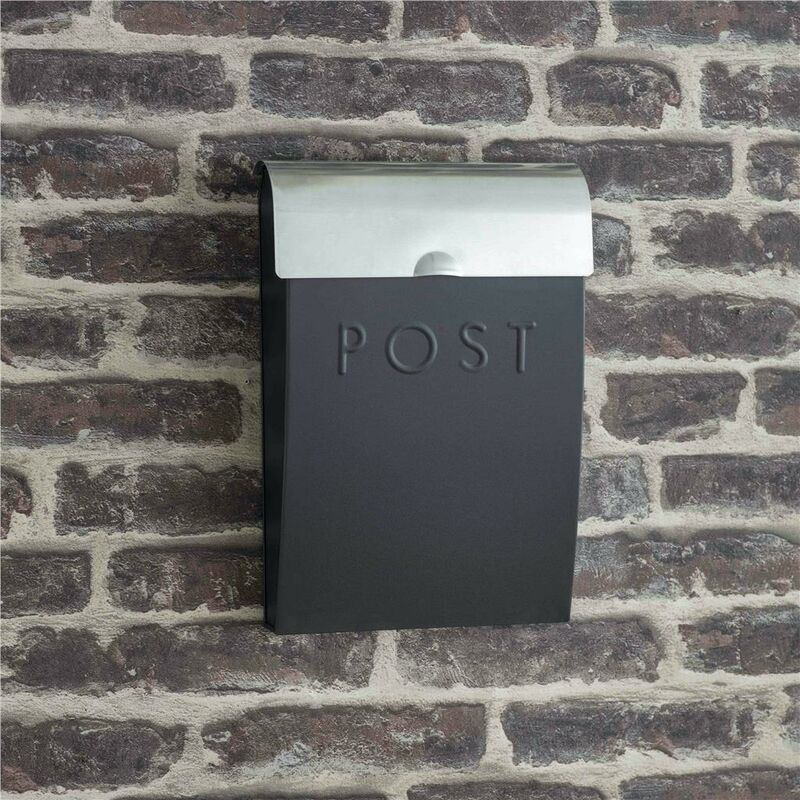 Garden Trading Carbon Grey & Steel Letter Post Mail Box With Lock Wall Mounted
