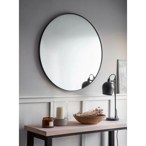 Garden Trading Cherington Indoor Wall Hung Round Wall Mirror 80cm Black Steel