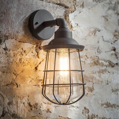 main image of "Garden Trading Finsbury Charcoal Mains Nautical Outdoor Garden Caged Wall Light"