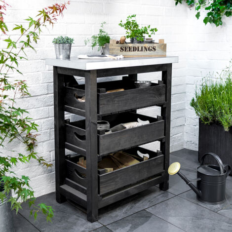 Garden Trading Moreton Shed Unit Potting Table 3 x Storage Drawers Black