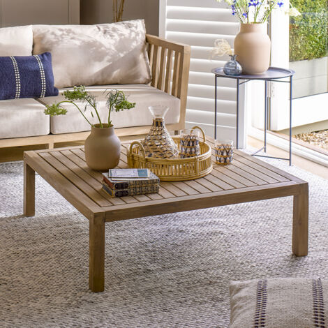 Garden Trading Porthallow Wooden Square Coffee Table Natural Indoor Outdoor