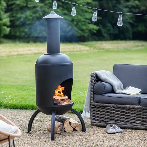 Garden Trading Sarsden Chimenea Fire Pit Black Steel Outdoor Heater