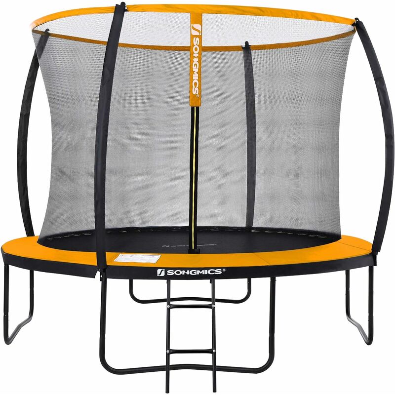Garden Trampoline, 10 ft Round Trampoline with Safety Net Enclosure, Ladder, Padded Arch Poles, Black and Orange STR102O01 - Black and Orange