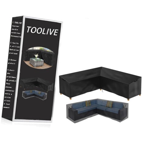 Garden V-Shape Furniture Covers Waterproof Heavy Duty 420D Oxford Fabric Windproof Anti-UV Rattan Corner Sofa Cover with Air Vent, Patio Outdoor Sofa Covers - 215x215x87cm