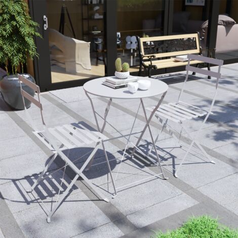 3 Piece Metal Bistro Set Garden Furniture Outdoor 2 Seater Table & Chairs Set