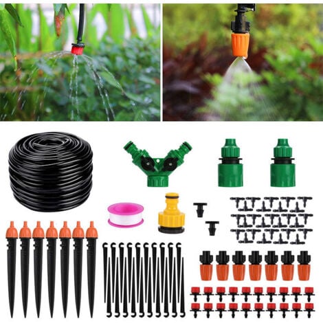 Garden Watering System, 40m/100ft Micro Drip Irrigation Kit, Adjustable Automatic Watering System for Lawn Plants for Landscape Patio Greenhouses