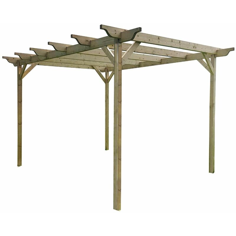 Ovolo Wooden Garden Pergola Kit, 2.4m x 4.8m , (4 uprights) Rustic Brown