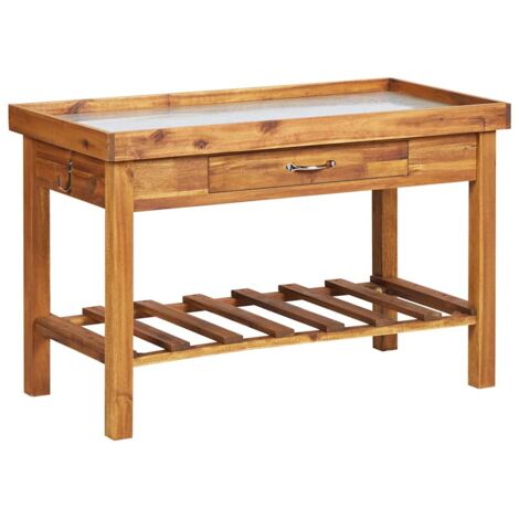 Garden Work Bench with Zinc Top Solid Acacia Wood vidaXL