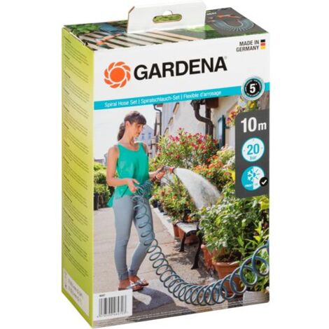 GARDENA 04647-20 Spiralschlauch-Set 10 m, komplett mit Impulsbrause und Systemteilen