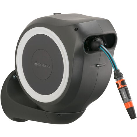 GARDENA Avvolgitubo da parete automatico RollUp S (bianco): tubo 15 m incluso (18602-20)