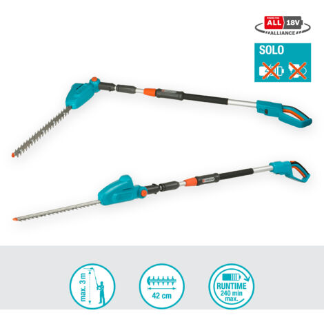 GARDENA Cortasetos telescópico a batería THS 42 cm / 18V POWER FOR ALL cargador y batería no incluidos, cortasetos hasta 3 m de altura, 42 cm longitud espada, cabezal corte flexible (14732-55)