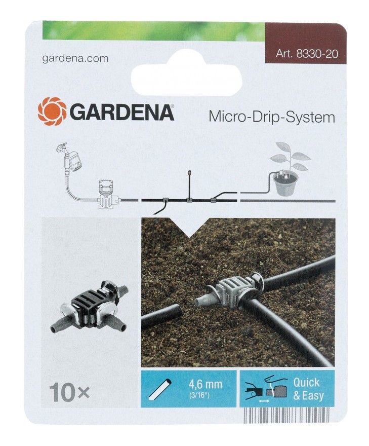 Dérivation en t Micro-Drip-System Noir 30 x 20 x 20 cm Gardena 08330-20