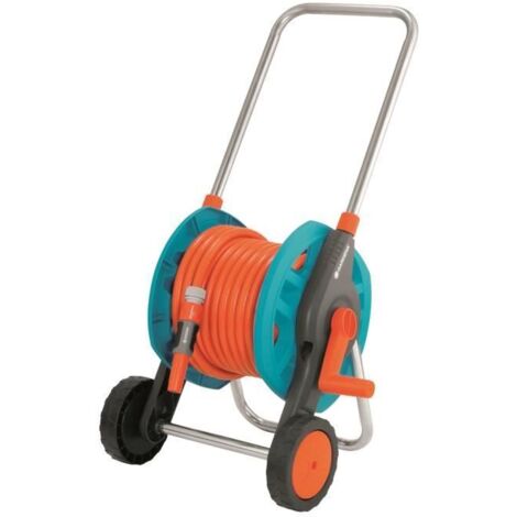 Gardena – Dévidoir mural sur roues 20 m – Tuyau diamètre 13 mm – Fourche de poussée réglable – Design compact pour stockage facile