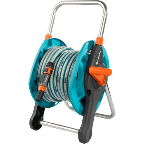 GARDENA Dévidoir portable équipé – Longueur 20m – Raccord anti-goutte – Kit complet tuyau d'arrosage – Garantie 5 ans