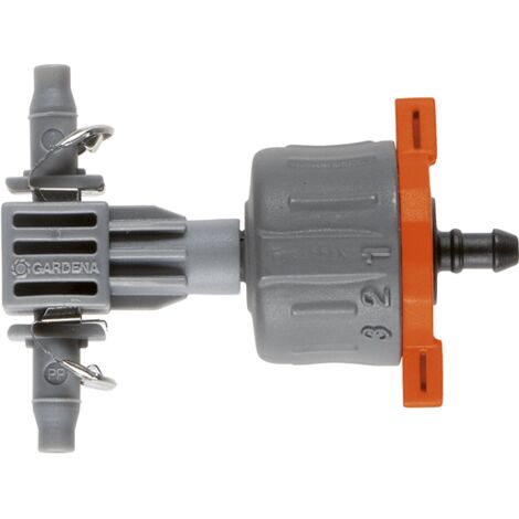 Gardena – Goutteur en ligne réglable 831729 – 5 goutteurs – Débit 1 à 8 L/h – Compensateur de pression 1-4 bar – Technologie autonettoyante