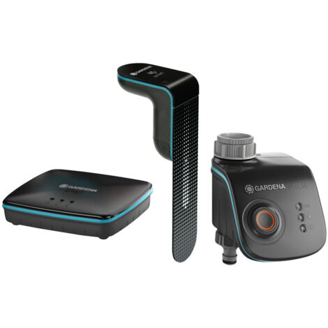 GARDENA Kit d'arrosage connecté smart Sensor Control : Boîtier smart Gateway - Capteur météo smart Sensor - Programmateur d'arrosage smart Water Control (19202-20)