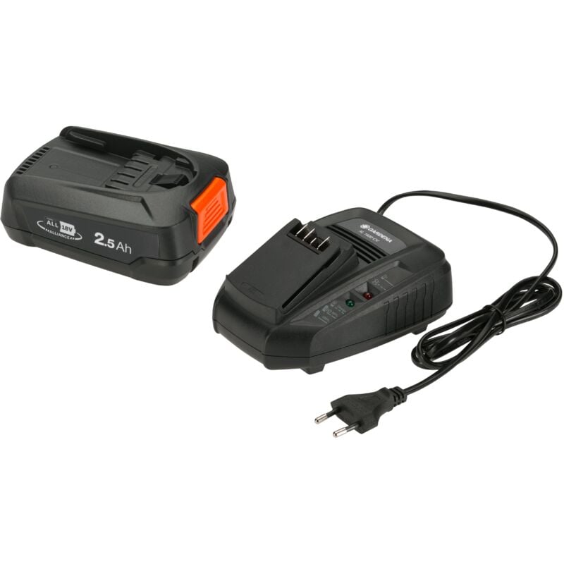 GARDENA Kit de démarrage POWER FOR ALL. 1 Batterie Li-ion PBA 18 V / 2,5 Ah + 1 chargeur rapide AL 1830 CV. (14906-20)
