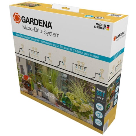 GARDENA Kit d'initiation pour terrasse jusqu'à 30 pots. Arrosage goutte-à-goutte. Micro-Drip System. (13400-20)