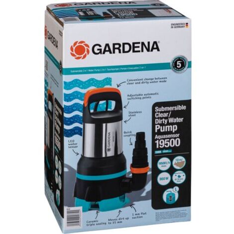 GARDENA Klar-/Schmutzwasser-Tauchpumpe 19500 Aquasensor, Tauch- / Druckpumpe ,schwarz/edelstahl, 860 Watt
