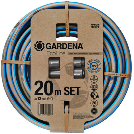 GARDENA Manguera de riego jardín sostenible fabricada con materiales reciclados EcoLine 13 mm (1/2"), 20 m, lanza de riego y conectores incluidos (18931-20)